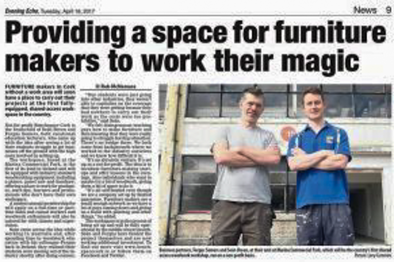 Evening Echo Newspaper Article with Headline "Providing a space for furniture makers to work their magic"