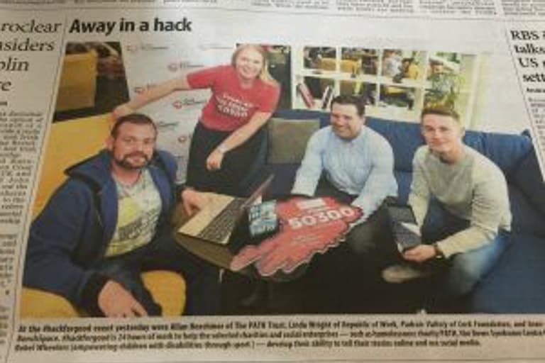 Evening Echo Newspaper Article with headline "Away in a Hack@ and picture of Sean Breen from benchspace