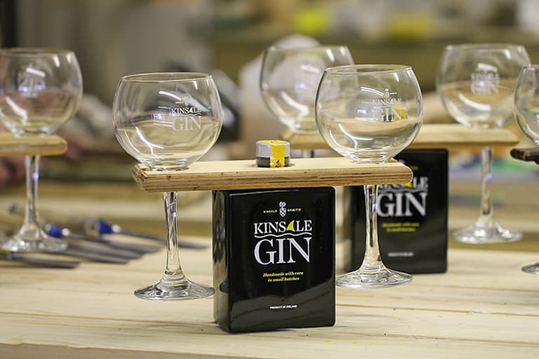 Finished Gin Caddys and bottles of Kinsale Gin